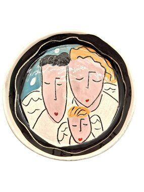 SANDRA MAGSAMEN Pottery Plate Family Angels Art Inspiration Decor Hand-painted